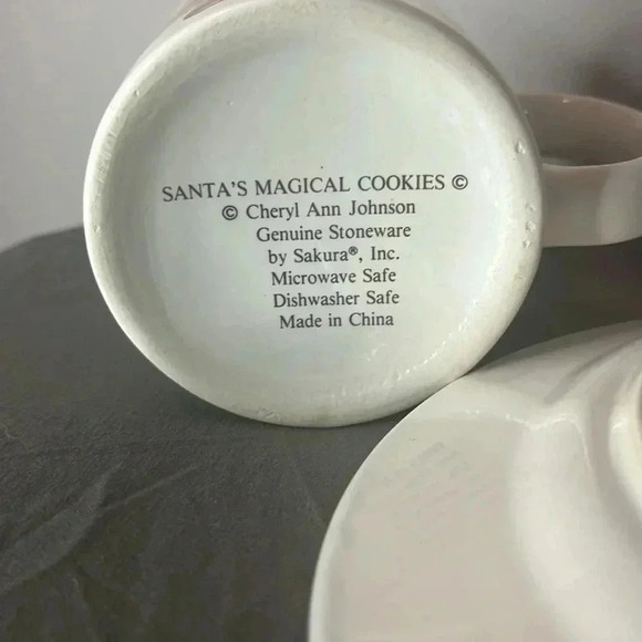 Vtg Santas Magical Cookies Plate Mug Set Stoneware Sakura by Cheryl Ann Johnson - Picture 6 of 6